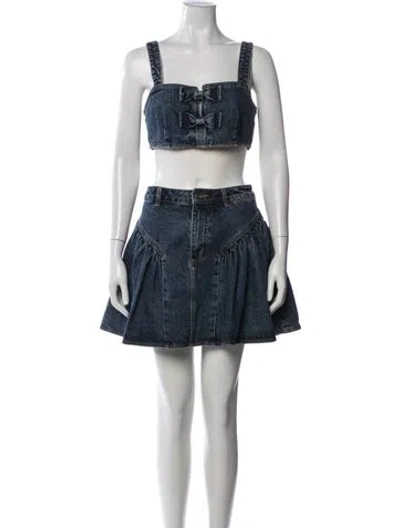 Pre-owned Self-portrait Bow Accents Skirt Set In Blue
