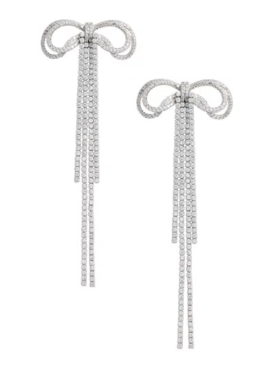 Self-portrait Bow And Crystal Drop Earrings In Metal For Women In Metallic