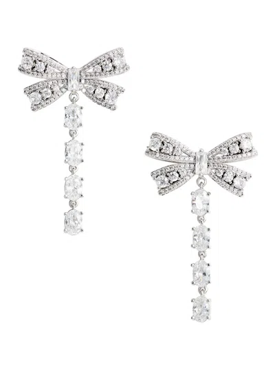 Self-portrait Bow And Crystal Drop Earrings In Metallic