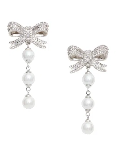 Self-portrait Bow And Pearl Drop Earrings In Transparent