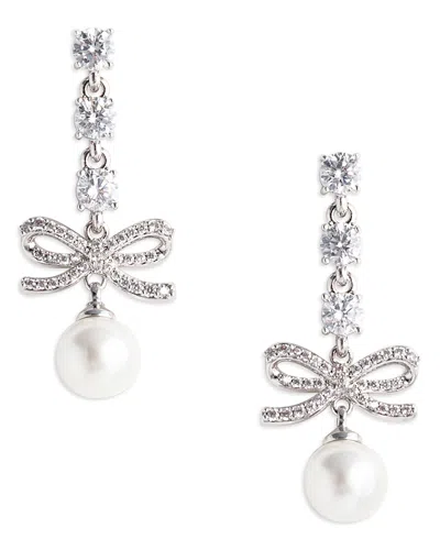 Self-portrait Bow Crystal Charm Earrings In Metallic
