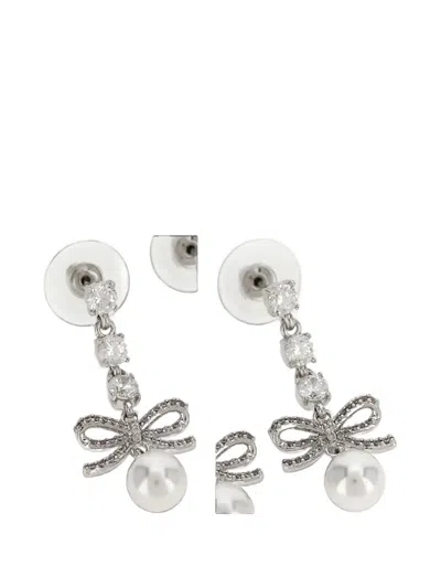 Self-portrait Crystal-embellished Bow Drop Earrings In Gold