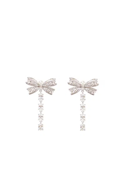 Self-portrait Bow Design Brass Earrings With Crystal Accents In Multi