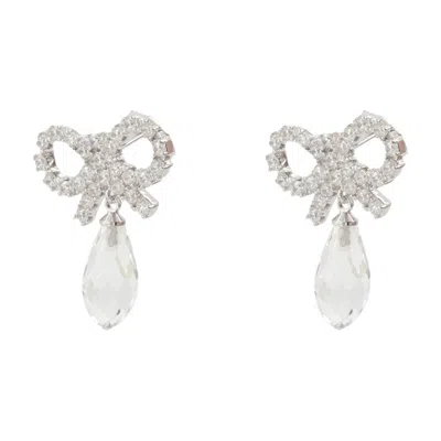 Self-portrait Bow Droplet Earrings In White