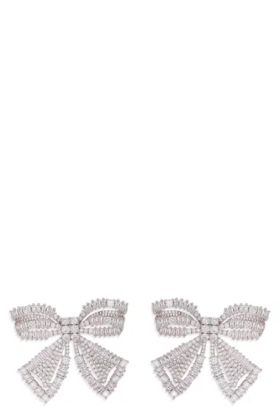 Self-portrait Self Portrait Crystal Bow Earrings In Silver-plated Brass In Metallic