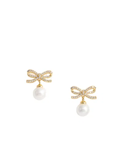 Self-portrait Bow Embellished Earrings In Gold