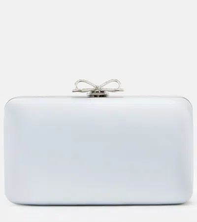 Self-portrait Bow Embellished Satin Clutch In Blue