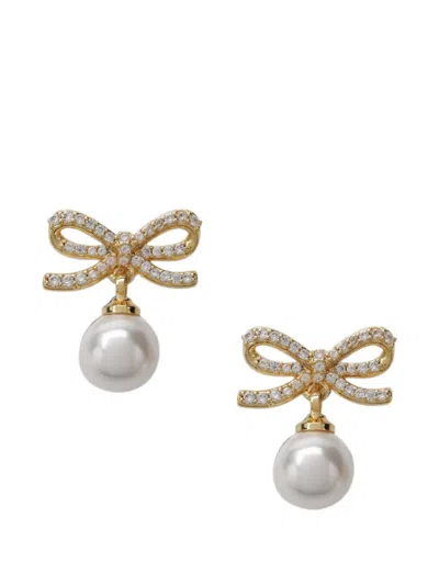Self-portrait Self Portrait Bow Earrings With Pearls In Gold-plated Brass In Metallic