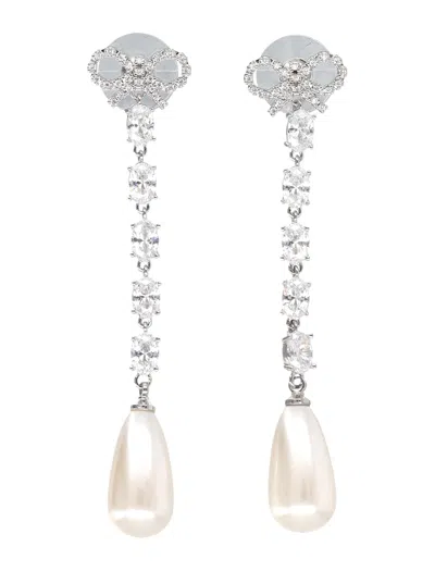 Self-portrait Bow Pearl Droplet Earrings - 7 Cm Length In Silver