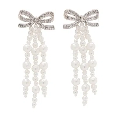 Self-portrait Bow Waterfall Earrings In Silver