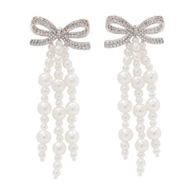 Self-portrait Bow Embellished Earrings In Metallic