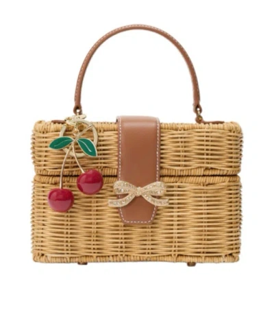 Self-portrait Bow-detail Cherry-charm Tote Bag In Brown