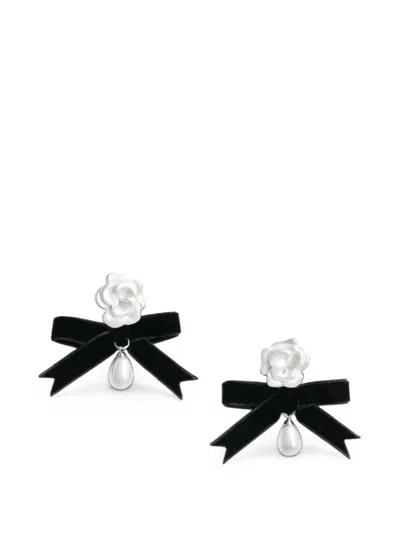 Self-portrait Bow-detail Flower Earrings In Multi