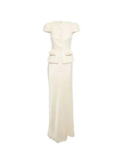Pre-owned Self-portrait Bow-detail Maxi Dress In Neutrals