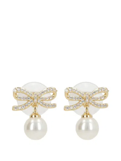 Self-portrait Bow-detail Pearl-drop Earrings In Metallic