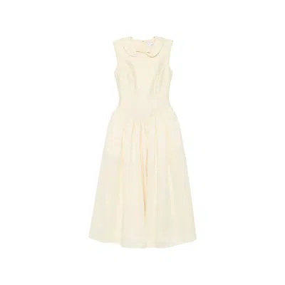Self-portrait Bow-detail Pleated Midi Dress In Yellow