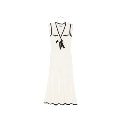 Self-portrait Bow-detail Pointelle-knit Midi Dress In White