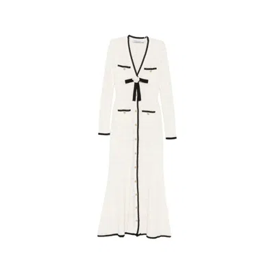 Self-portrait Bow-detail Pointelle-knit Midi Dress In White
