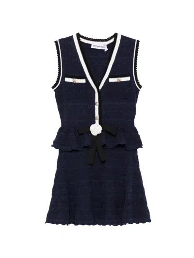Self-portrait Size S Floral Bow Button-front Dress With Contrasting Trim Mini Corsage Detail In Multi