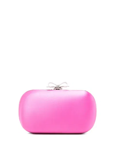 Self-portrait Bow-detail Satin Clutch Bag In Pink