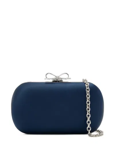 Self-portrait Bow-detail Satin Clutch Bags In Purple