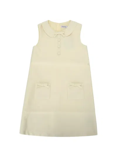 Self-portrait Kids' Bow-detail Taffeta Shift Mini Dress In Neutral