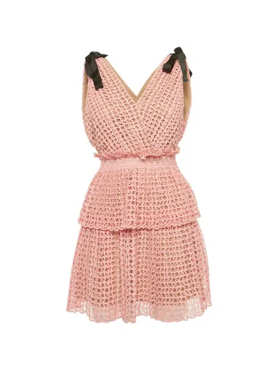 Pre-owned Self-portrait Bow-detail Tiered Mini Dress In Pink