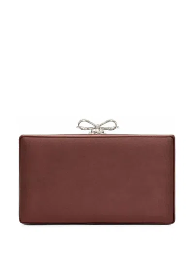 Self-portrait Bow-embellished Chainmail Clutch Bag In Burgundy
