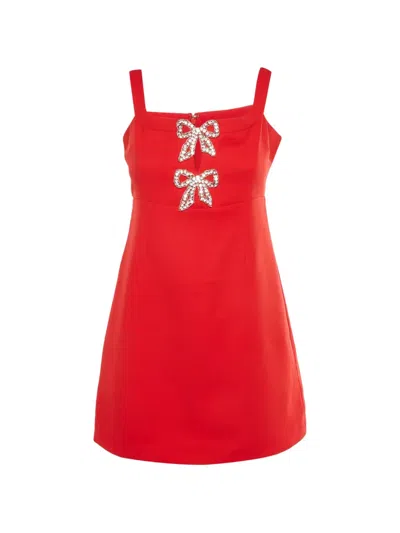 Pre-owned Self-portrait Bow-embellished Crepe Mini Dress In Red