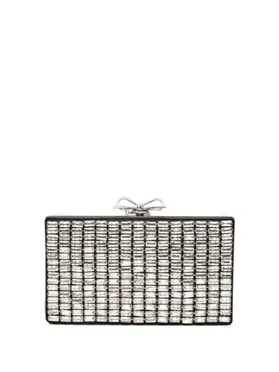 Self-portrait Bow-embellished Crystal-embellished Clutch Bag In Silver