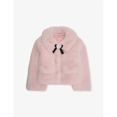 Self-portrait Kids' Bow-embellished Faux Fur Jacket 4-12 Years Pink