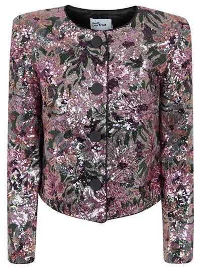 Self-portrait Boxy Sequin Floral Jacket In Multi