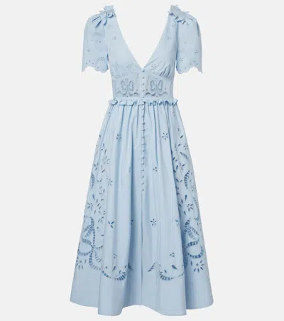Self-portrait Broderie Anglaise Cotton-blend Midi Dress In Blue