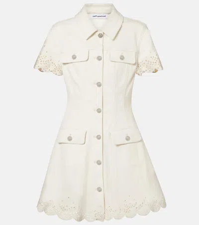 Self-portrait Broderie Anglaise Denim Minidress In White