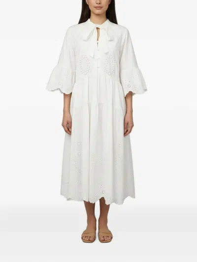 Pre-owned Self-portrait Broderie Cotton Midi Dress In White