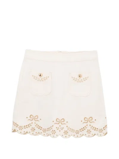Self-portrait Broderie Mini Skirt In Neutral