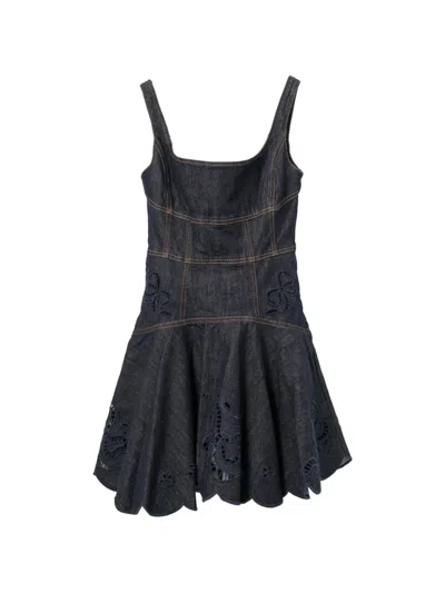 Self-portrait Broderie-anglaise Panelled Mini Dress In Gray
