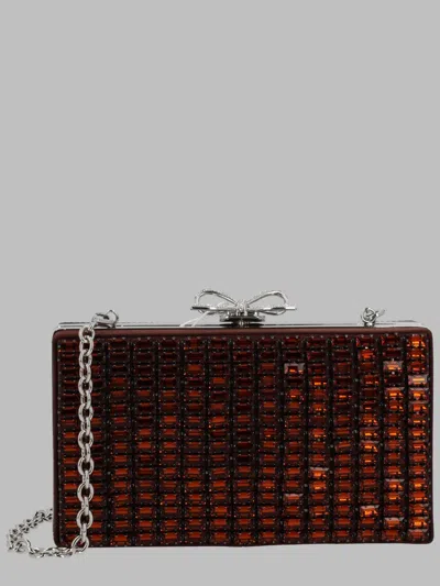 Self-portrait Crystal-embellished Bow-clasp Chainmail Clutch Bag In Brown
