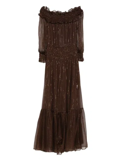 Self-portrait Brown Dress Gold Line Details