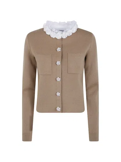 Self-portrait Brown Embellished Knit Cardigan
