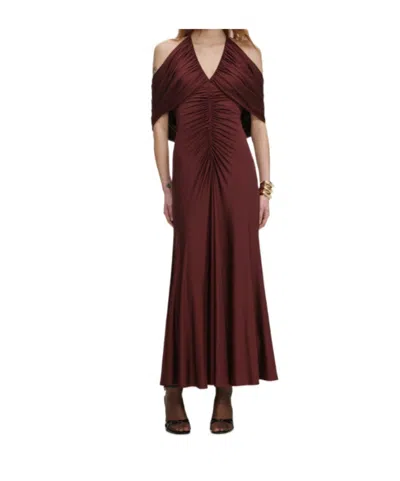 Self-portrait Off-the-shoulder Draped Stretch-jersey Midi Dress In Brown