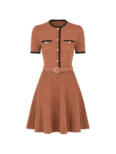 Self-portrait Brown Pointelle Knit Mini Dress