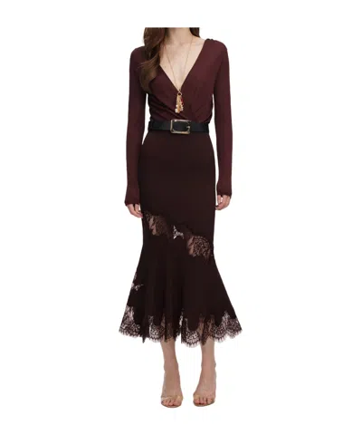 Self-portrait Brown Ribbed Knit Midi Skirt