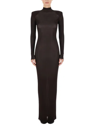 Self-portrait Brown Solid Turtle Neck Maxi Dress