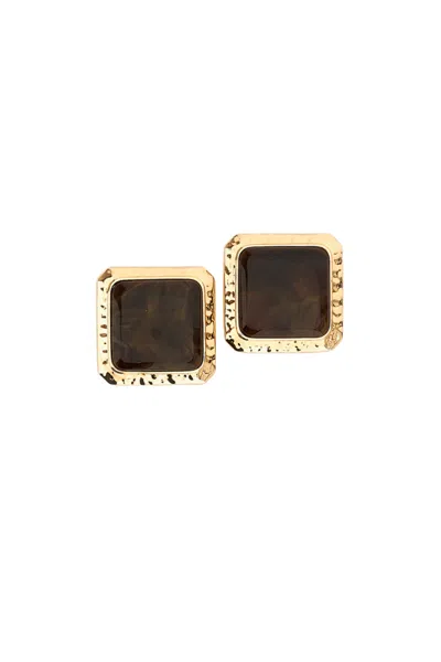 Self-portrait Brown Square Enamel Mottled Gold-covered Brass Earrings In Multi