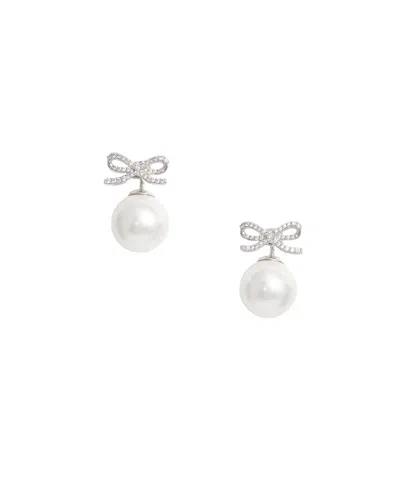 Self-portrait Brystal Bow Pearl Silver Earrings With Crystal Accents