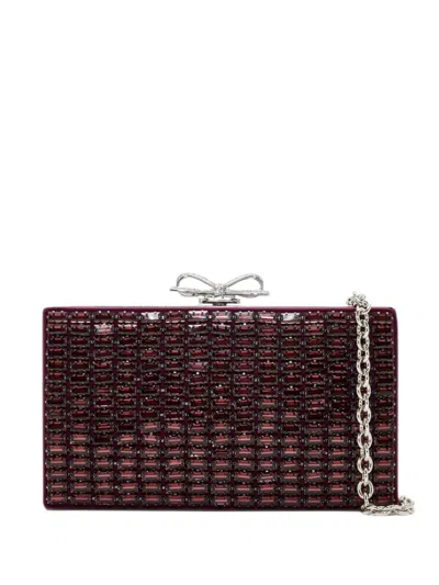Self-portrait Burgundy Chainmail Clutch Bag In Black