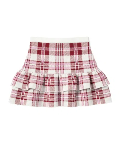 Self-portrait Kids' Burgundy Check Knit Skirt In Pink
