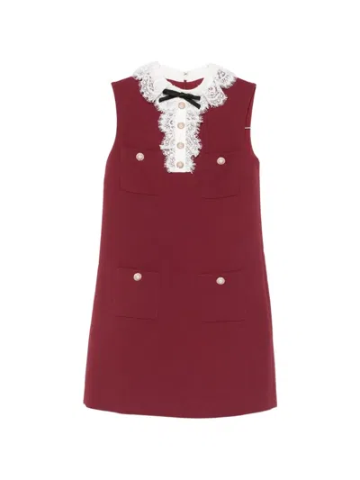 Self-portrait Burgundy Crepe Lace Collar Mini Dress In Red