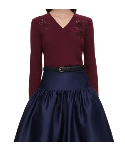 Self-portrait Burgundy Flower Wool Jumper